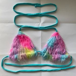 Tie-Dye Faux Fur Rave Bra in Pastel Barbie